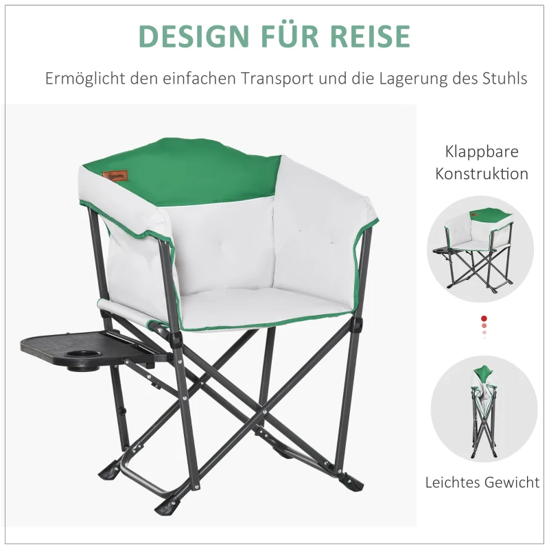 Outsunny Campingstuhl Klappstuhl Regiestuhl Tisch mit Getränkehalter Tragbar Oxford-Gewebe 83 x 64 x 90 cm Weiß+Grün