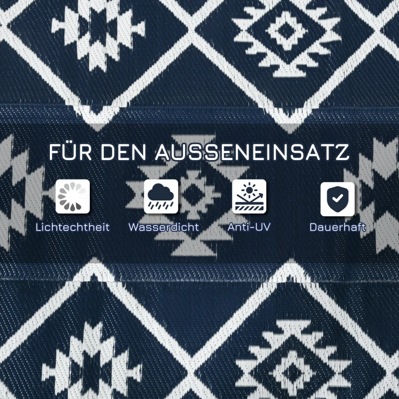 Outsunny Outdoorteppich Terrassenteppich, wetterbeständig, modernes Design, 182 cm x 274 cm x 0,3 cm, Schwarz + Weiß