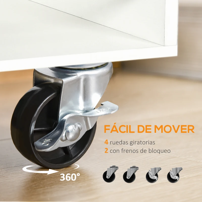 HOMCOM Carrito de Cocina Verdulero con 1 Cajón Puerta de Vidrio y Estantes Carro Auxiliar con Ruedas 65x39x80 cm Natural