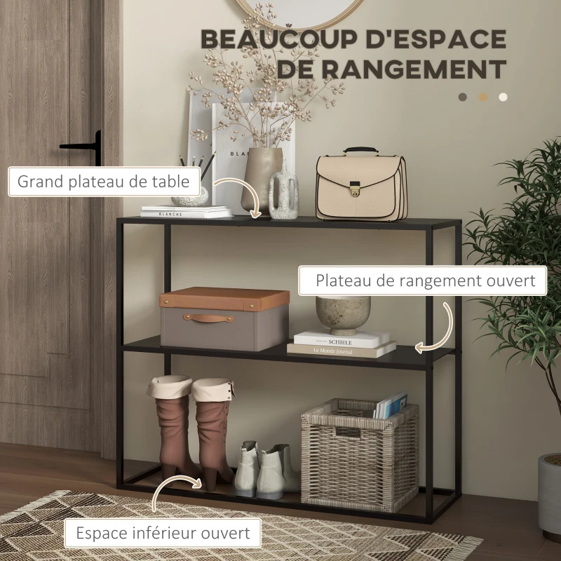 HOMCOM Table console table d'appoint d'entrée minimaliste industrielle 2 étagères 90 x 30 x 75 cm acier noir