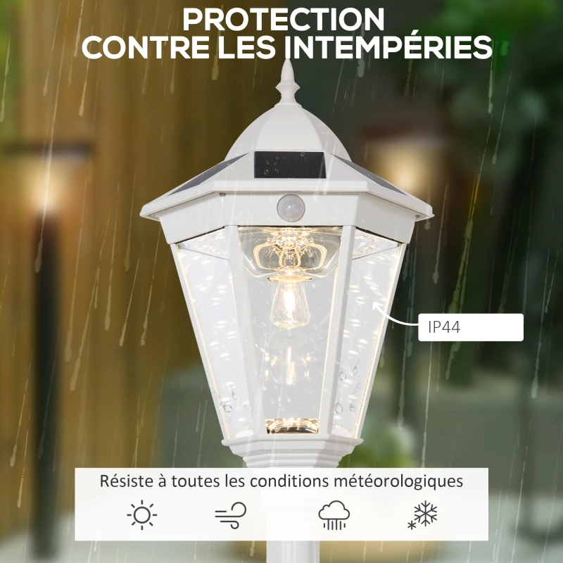Outsunny Luminaire solaire extérieur lampe de jardin lampadaire classique LED en aluminium étanche ;uminosité réglable