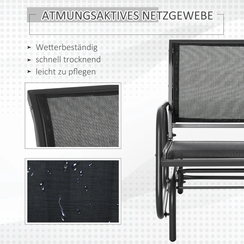 Outsunny Schaukelstuhl Gartenstuhl aus Metall Schaukelsessel mit Armlehne Rückenlehne Gartenschaukel bis 120 kg belastbar Outdoor Relaxstuhl für Balkon Garten Terrassen Schwarz
