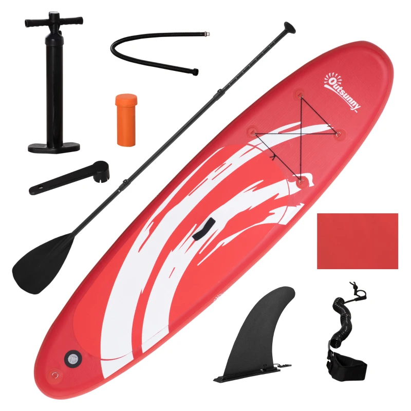 Outsunny Tavola SUP Gonfiabile con Pagaia, Accessori e Zaino di Trasporto, 300x76x15cm, Rosso e Bianco