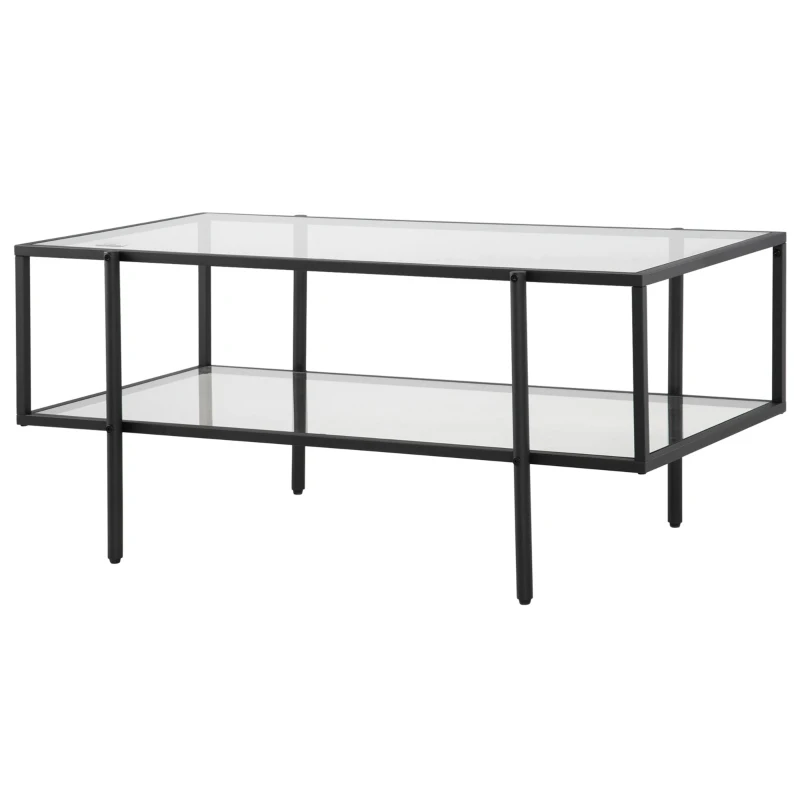 HOMCOM Couchtisch mit Ablage, verstellbare Füße, Stahlrahmen, Glasplatte, 100 x 55 x 45,5 cm, Weiß