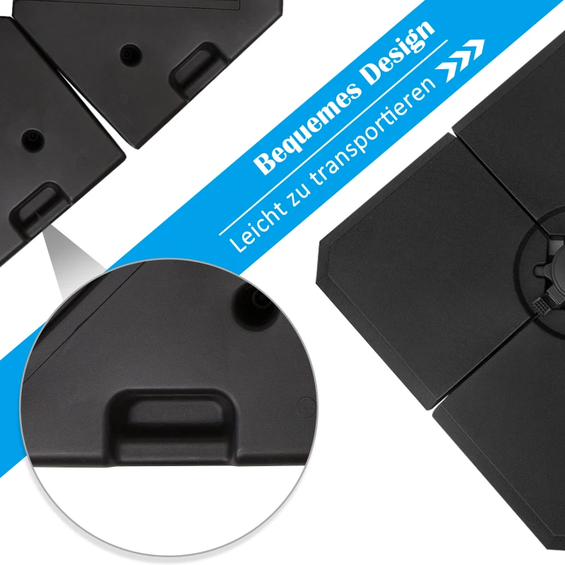 Outsunny Schirmgewicht, 4-tlg. Schirmständer, mit 80 kg Wasser oder 120 kg Sand befüllbar, HDPE, Schwarz, 100 x 100 x 9,5 cm