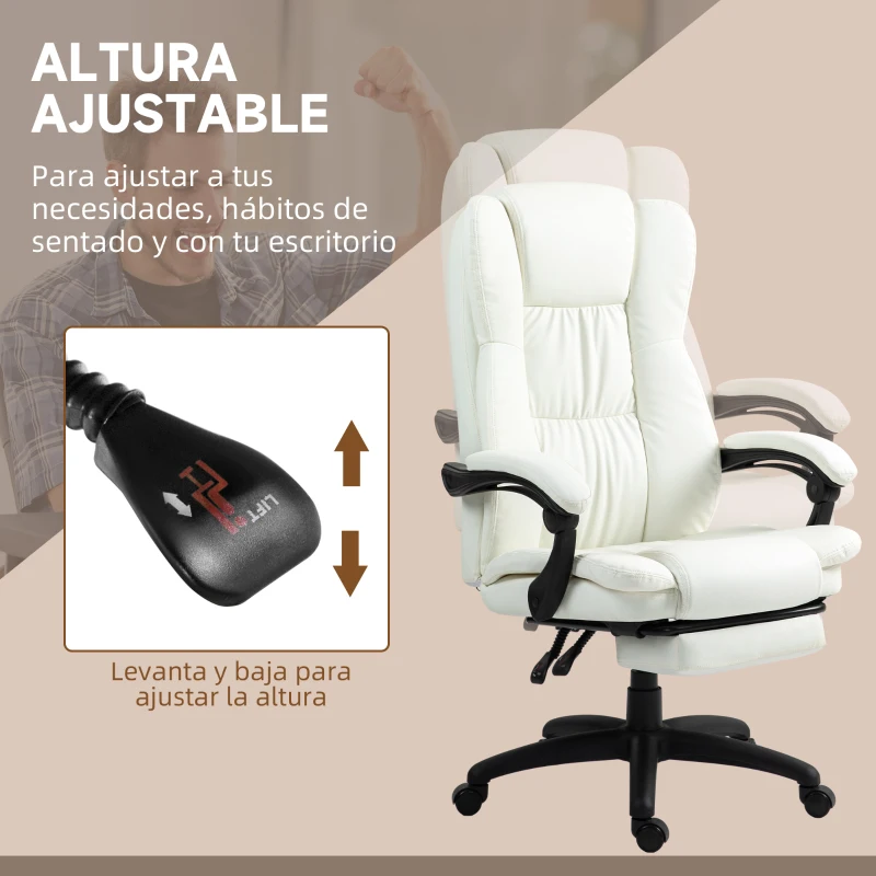 Vinsetto Silla de Masaje Reclinable con Altura Ajustable Reposapiés Retráctil y Control Remoto 68,5x68,5x113-121 cm Crema