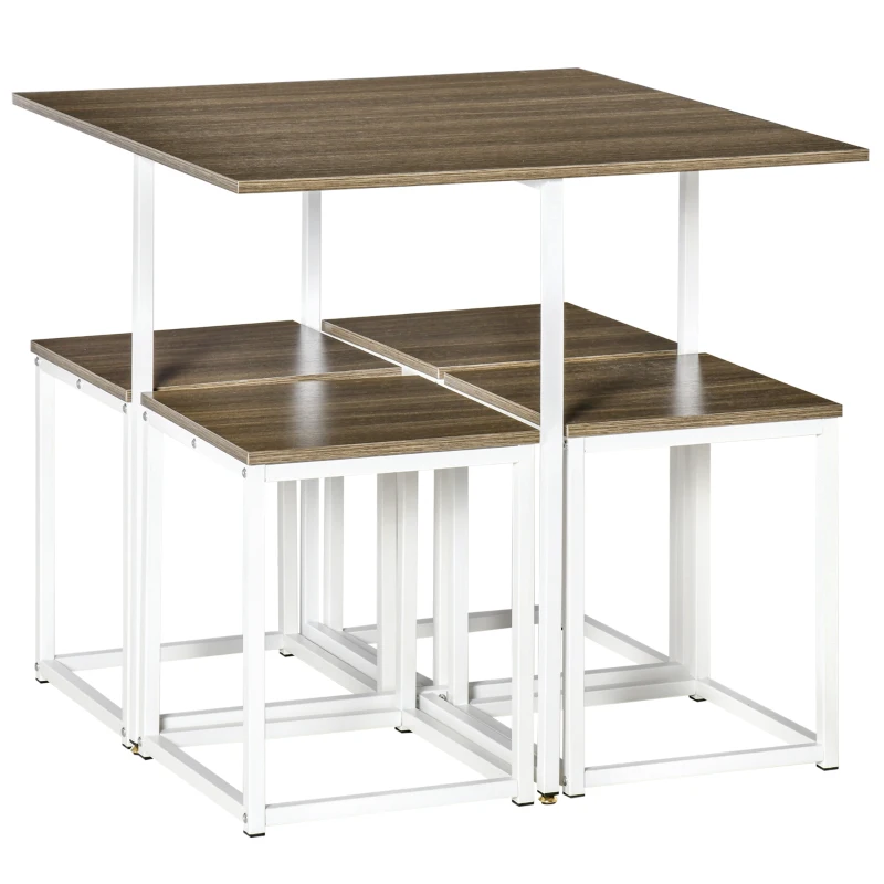 HOMCOM Modern 5-Piece Dining Table Set Metal Frame Square Kitchen Table with 4 Chairs for Dining Room, Walnut
