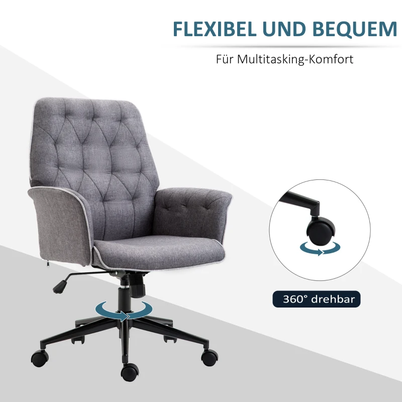 HOMCOM Bürostuhl mit Wippfunktion Drehstuhl Home-Office-Stuhl höhenverstellbarer Schreibtischstuhl Computerstuhl Arbeitsstuhl mit Armen 360°-Drehräder Schaumstoff Dunkelgrau 66 x 69 x 89,5-97 cm