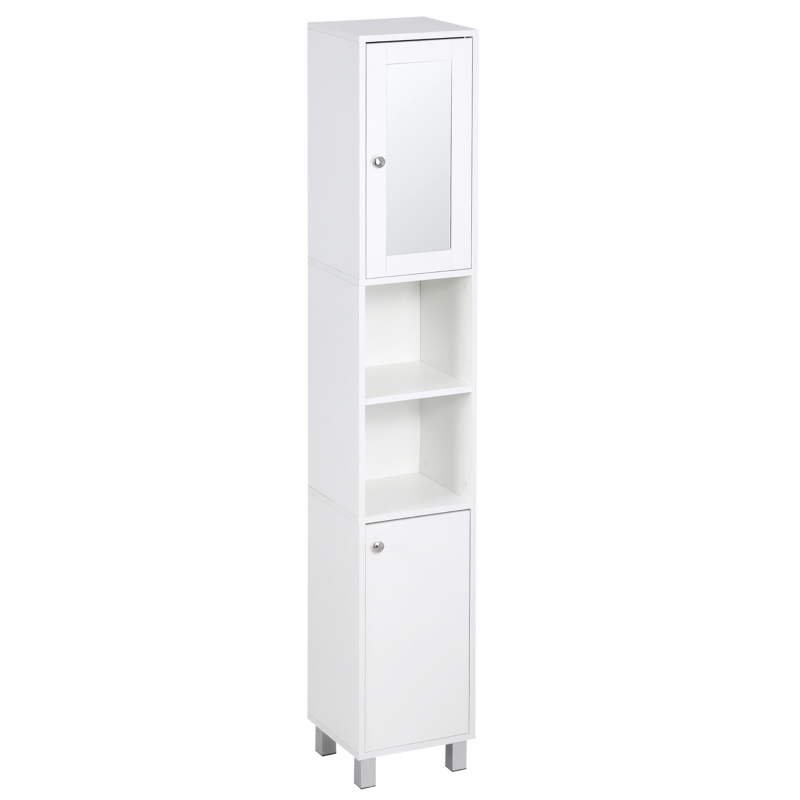 kleankin Meuble colonne de salle de bain armoire haute 2 placards 6 niches étagères réglables 30 x 28 x 180 cm blanc