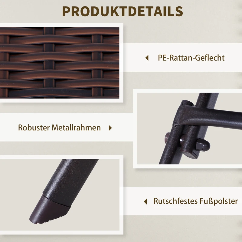 Outsunny Polyrattan Bistroset für 2 Personen Sitzgruppe Rattan Gartenmöbel Set Garnitur Braun
