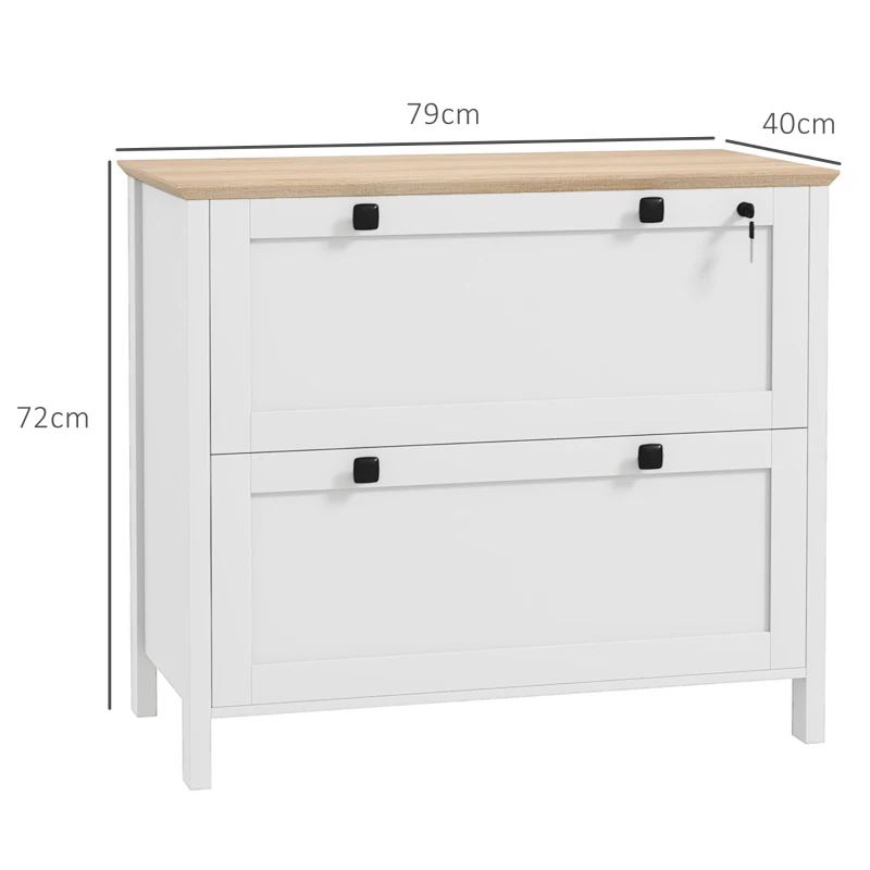 HOMCOM Mueble Archivador con 2 Cajones 2 Barras Colgantes Cerradura y 2 Llaves para Tamaño A4 79x40x72 cm Blanco y Roble(m-3)