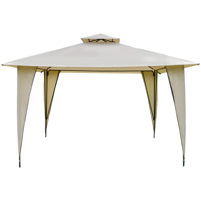 Outsunny Pavillon Partyzelt mit Doppeldach 3,45x3,45x2,68m Festzelt Gartenlaube Metall Polyester Beige