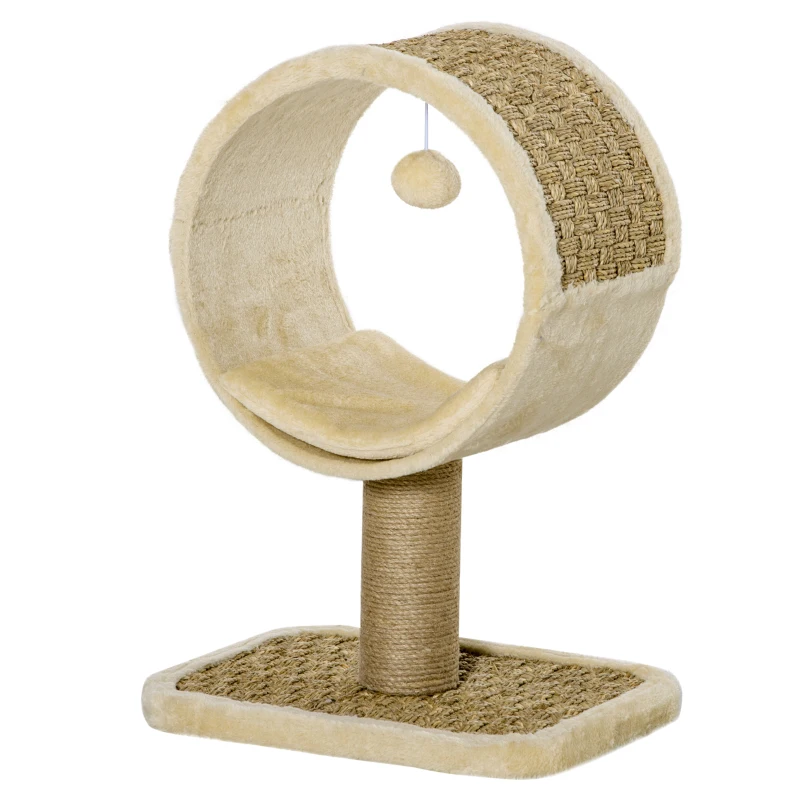 PawHut 56cm Cat Tree for Indoor Cats, with Scratching Post, Tunnel, Toy Ball - Beige