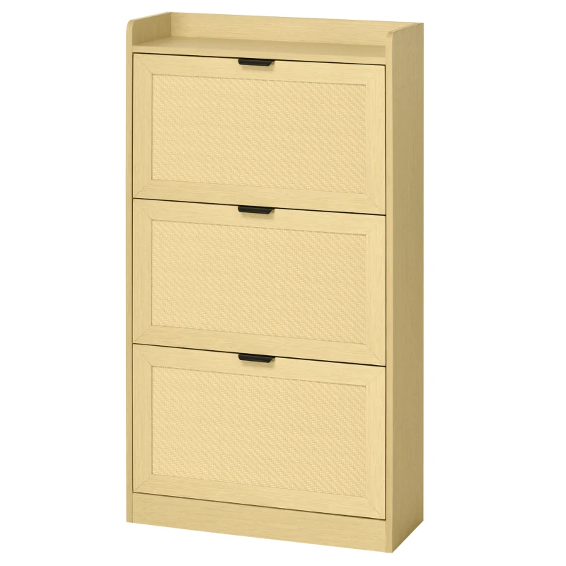 HOMCOM Meuble à chaussures 3 tiroirs aspect rotin 62 x 25 x 115 cm bois naturel