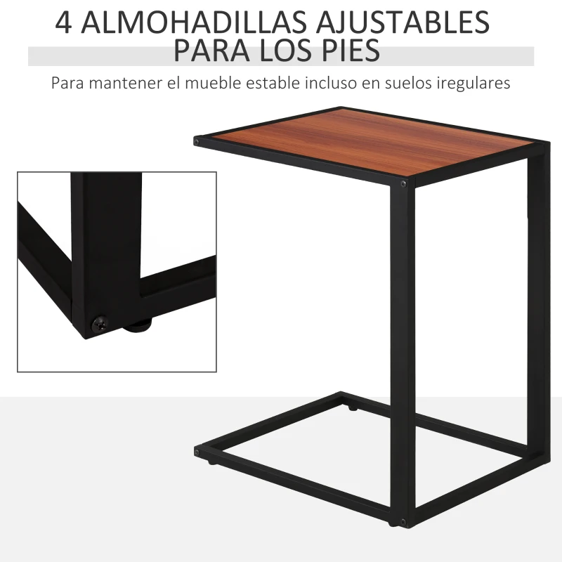 HOMCOM Mesita Auxiliar Pequeña Mesa para Sofá en Forma de C Estructura de Metal y Tablero de Madera MDF 40,6x50,8x64,2 cm Nogal