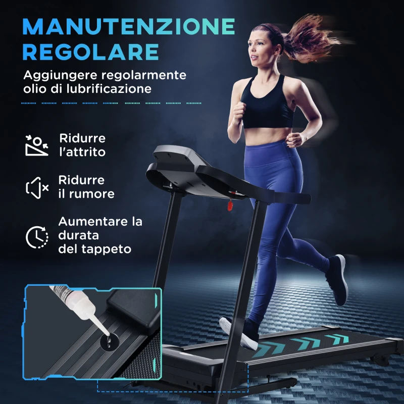 HOMCOM Tapis Roulant Elettrico Pieghevole Salvaspazio, Tapis Roulant Professionale con Display LED e 12 Programmi, Velocità 1-12km/h, Potenza 500W, per Casa e Ufficio, Nero