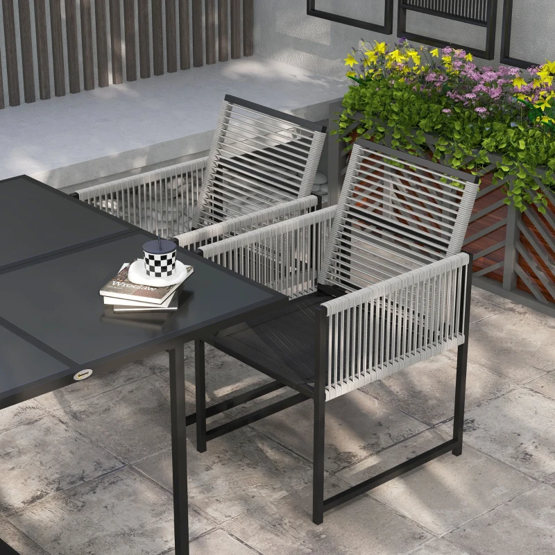 Outsunny 5-teiliges Gartenmöbel-Set Gartensitzgruppe Outdoor-Essgruppe, wetterbeständig, 1 Tisch, 4 Stühle, Hellgrau + Schwarz(m-7)