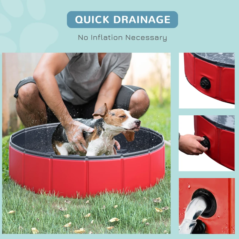 PawHut Piscina Plegable para Perros Gatos Ø80x20 cm Bañera Portátil para Mascotas PVC Antideslizante Múltiples Usos Color Rojo