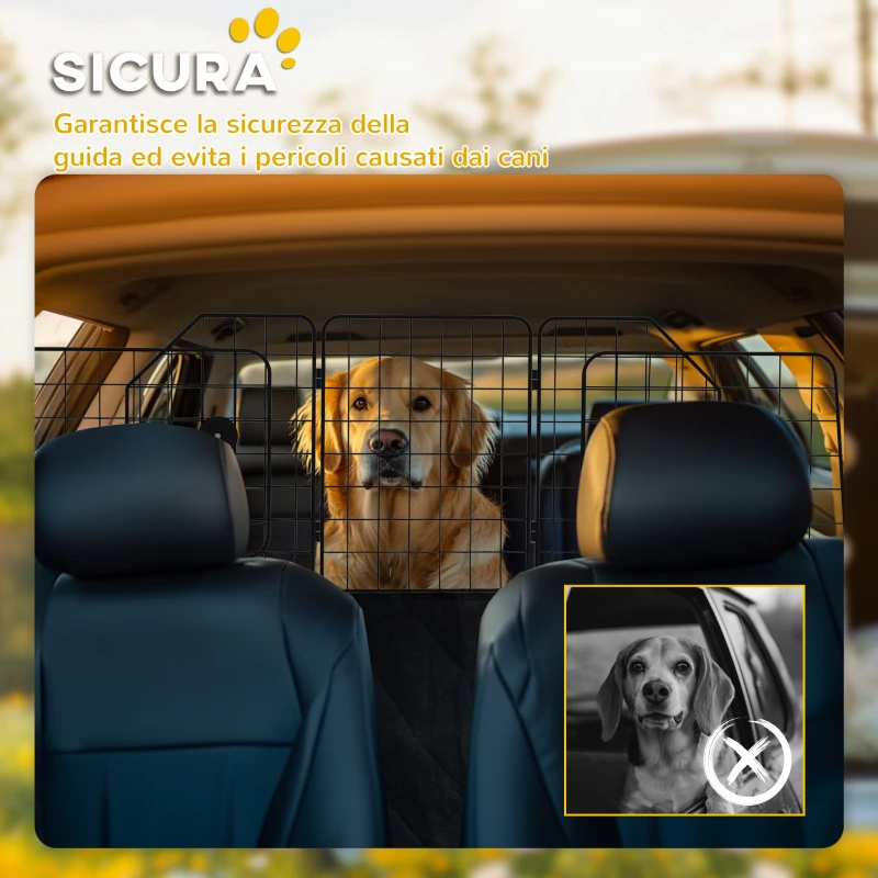 PawHut Griglia Divisoria Auto per Cani Universale con Larghezza Regolabile e Pieghevole, 93-150x42cm, Nero