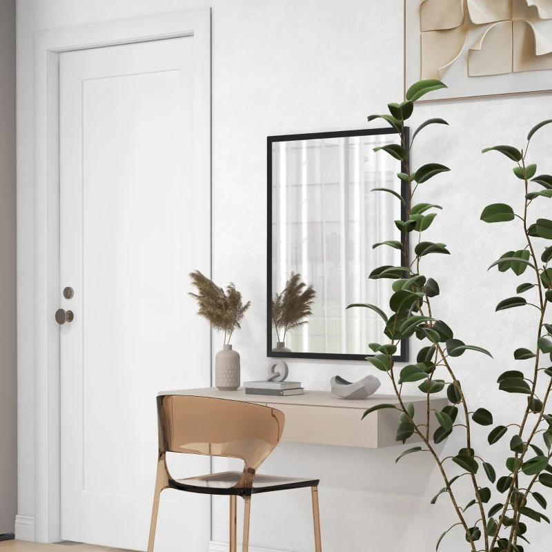 HOMCOM Specchio da Parete Rettangolare con Ganci, in Vetro e MDF, 60x80 cm, Nero