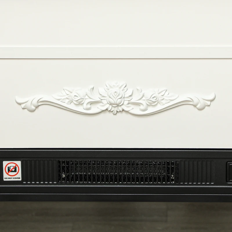 HOMCOM Camino Elettrico 1800W con Fiamma a 3 Intensità e Telecomando, in Legno, Metallo e Vetro, 117x30x100 cm, Bianco