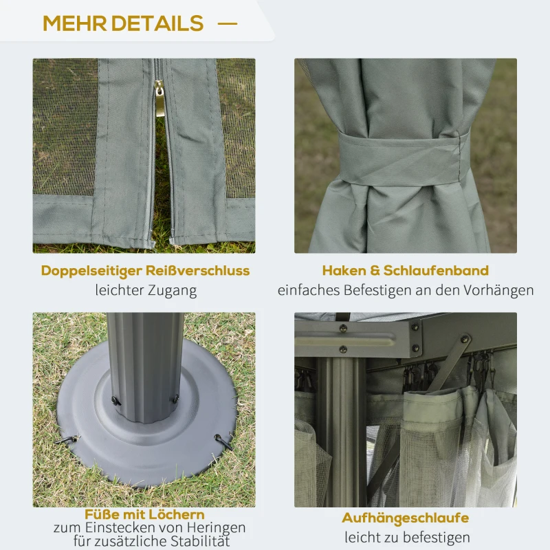 Outsunny Gartenpavillon Pavillon Gartenzelt Festzelt Partyzelt mit 4 x Seitenwand wetterfest Aluminium Polyester Grau 3 x 3 x 2,7 m