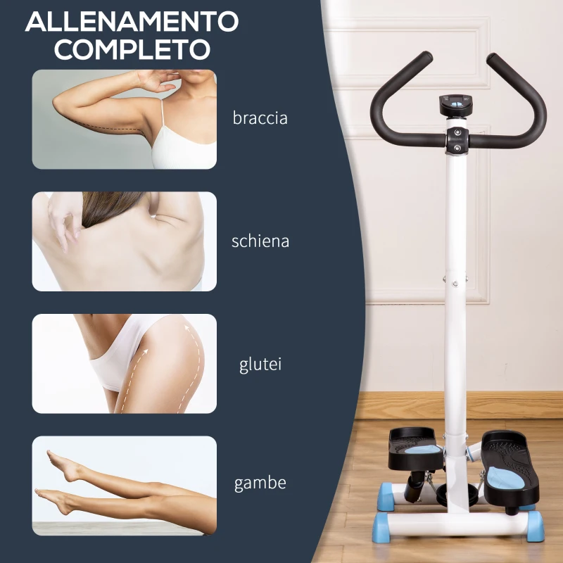 HOMCOM Stepper con Manubrio, Pedali Antiscivolo e Monitor LCD, in Acciaio e ABS, 55x44x108 cm, Bianco Nero e Bianco