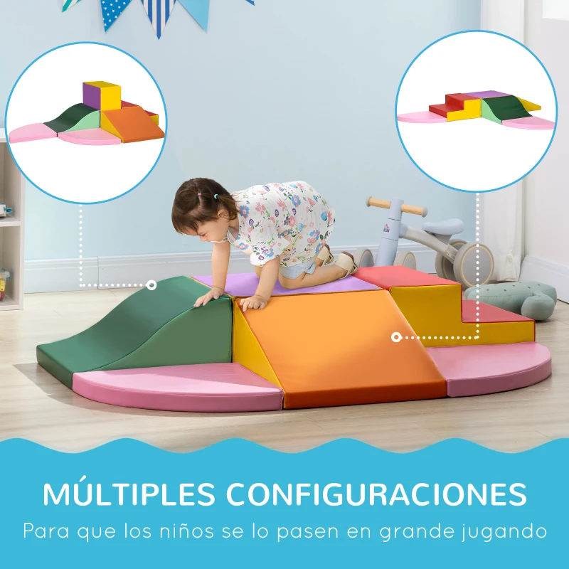 HOMCOM Juego de 6 Bloques de Espuma para Niños de 12-36 Meses Juguete Educativo de Construcción 150x100x24 cm Multicolor