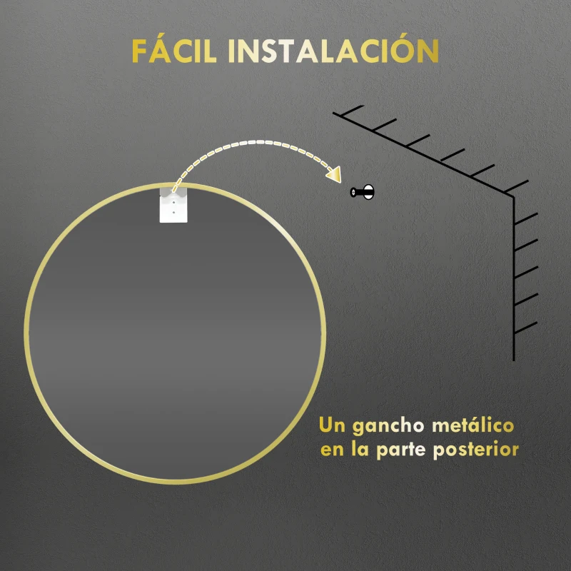 HOMCOM Espejo de Baño Redondo Ø70 cm Espejo Decorativo de Pared con Marco de Aluminio y Gancho Fácil Instalación Dorado