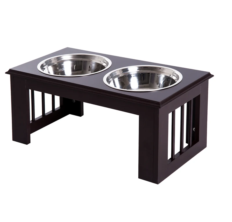 PawHut Comedero Elevado para Perros con Soporte y 2 Cuencos Extraíbles de Acero Inoxidable Alimentador para Mascotas Alimento y Agua 58,4x30,5x25,4 cm Marrón