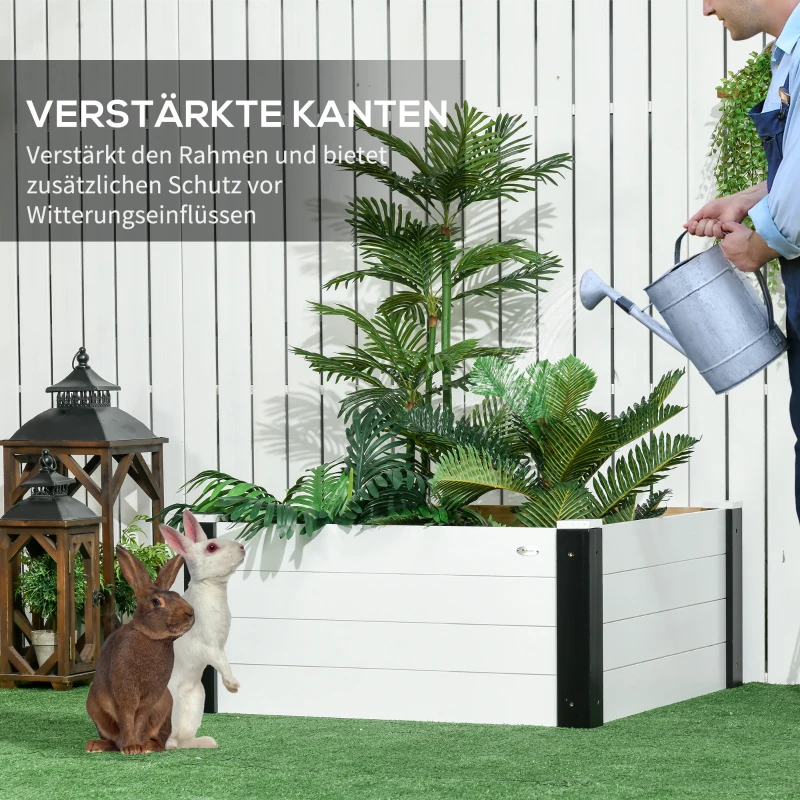 Outsunny Hochbeet, verstärkte Kanten, wetterbeständig, 91,5 cm x 91,5 cm x 41 cm Schwarz + Weiß