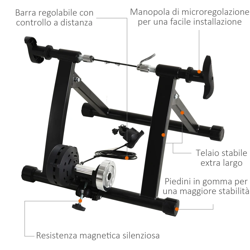 HOMCOM Rullo per Bicicletta da Corsa e Mountain Bike da 26"-28" e 700C, Rullo Bici Pieghevole e Magnetico in Acciaio