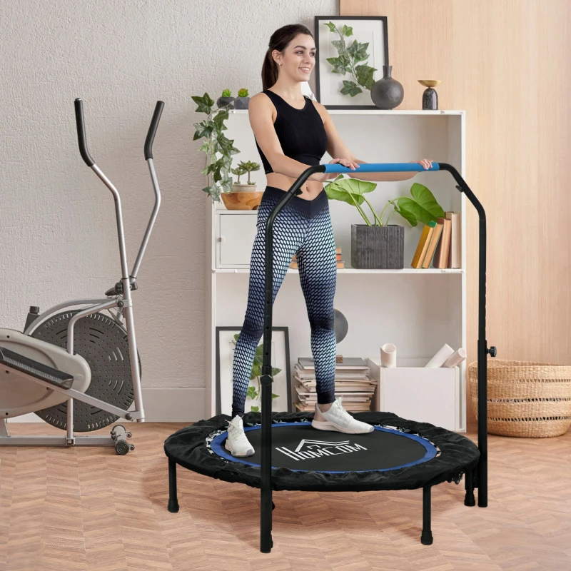 HOMCOM Mini Trampolino Fitness Ø102 cm Pieghevole con Manubrio Regolabile in Altezza, Blu
