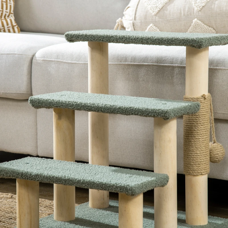 PawHut 48cm Three-Step Cat Tree, with Toy Ball, Jute Scratching Post - Green