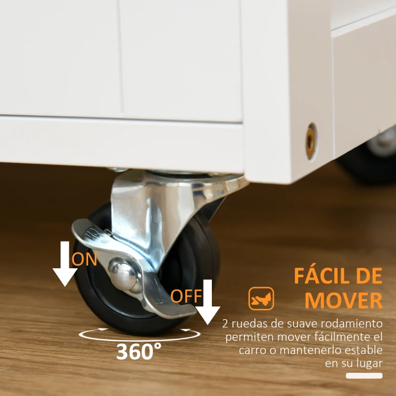 HOMCOM Carro de Servicio con Cajón 2 Armarios de Almacenaje y 3 Estantes Abiertos de 9 Botellas 67x37x87 cm Blanco