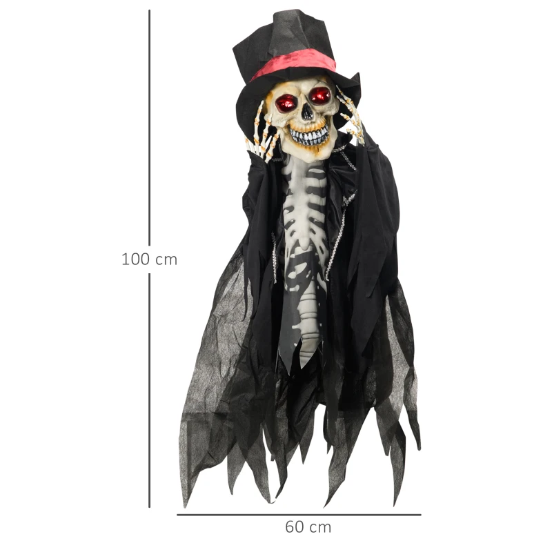 HOMCOM Halloween-Dekoration Geist, Skelett, LED-Augen, heult, dreht sich, Geräusch- & Bewegungssensor, 100 cm