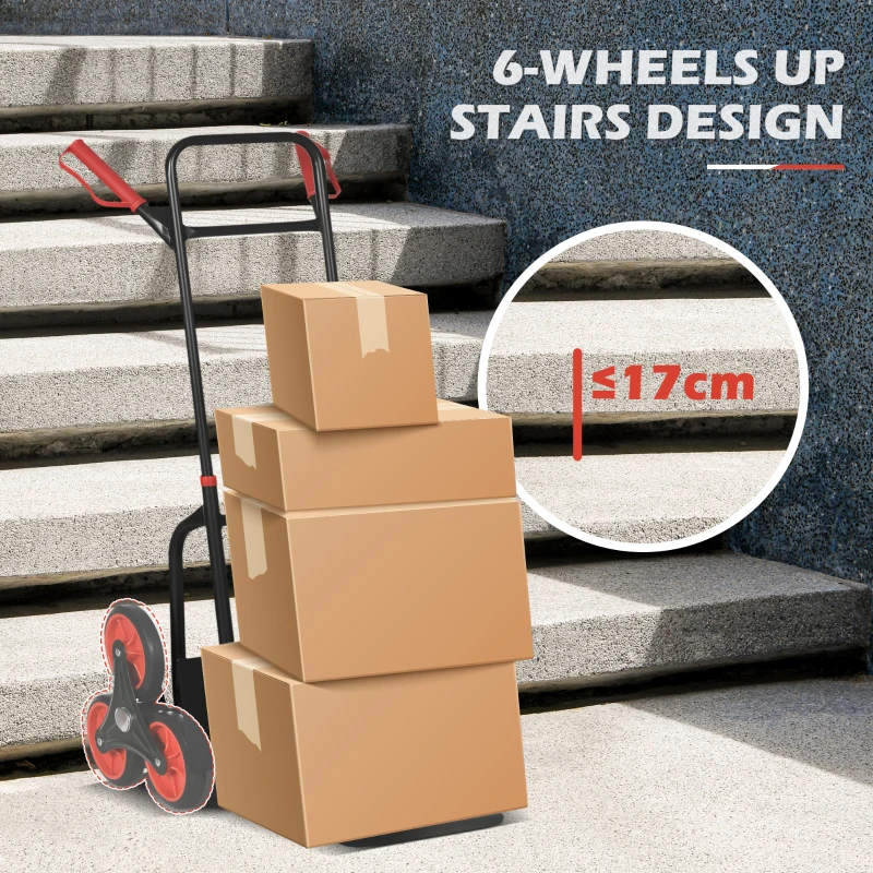 DURHAND Stair Climbing Hand Truck, Heavy Duty Foldable Trolley on Wheels, Multi-Purpose Sack, Steel Truck Moving Trolley, 120kg, Red