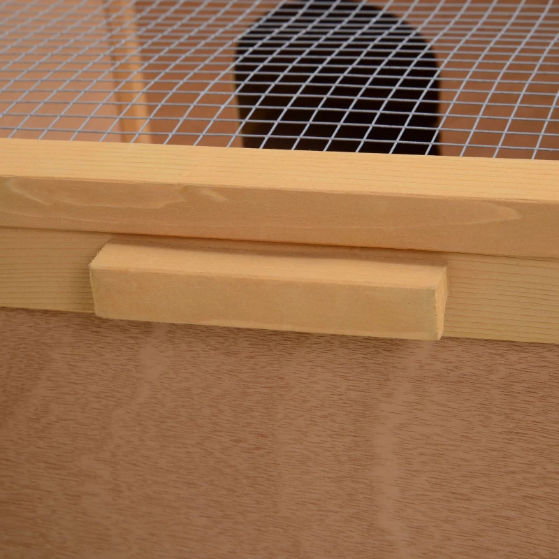 PawHut Kleintierhaus mit ausziehbarer Bodenplatte Kleintier Box mit Ausbruch Sperre Tannenholz Naturholz 94 x 63 x 33 cm