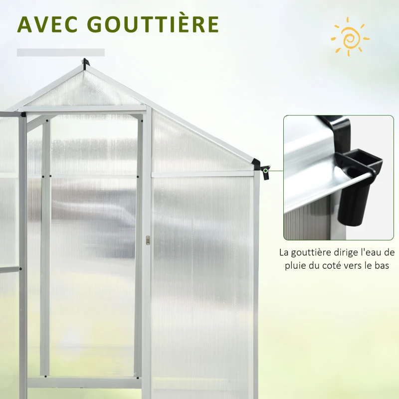 Outsunny Serre de Jardin 3 x 2 m Aluminium Polycarbonate 5,5 m² Fondation Lucarne Porte loquet