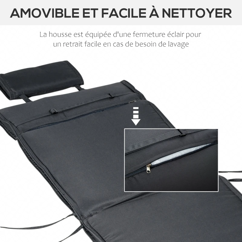 Outsunny Lot de bain de soleil et matelas d'assise - roues dossier inclinable aluminium - coussin zippé déhoussable tétière