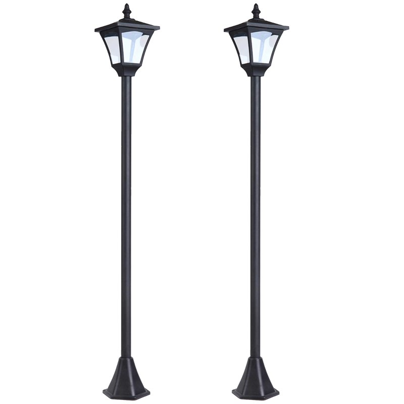 Outsunny Set of 2 Outdoor Garden Solar Post Lamp Sensor Dimmable LED Lantern Bollard IP44 Energy-saving 1.2M Tall, Black