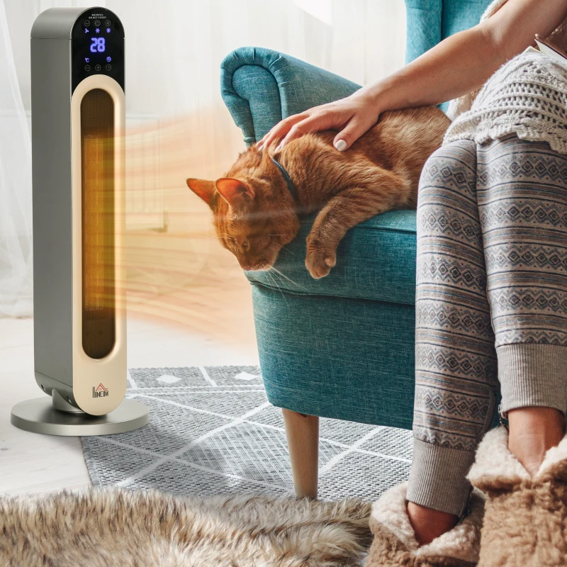 HOMCOM Stufetta Elettrica a 3 Modalità di Riscaldamento Regolabile con Telecomando, Φ25x73.5 cm, Argento