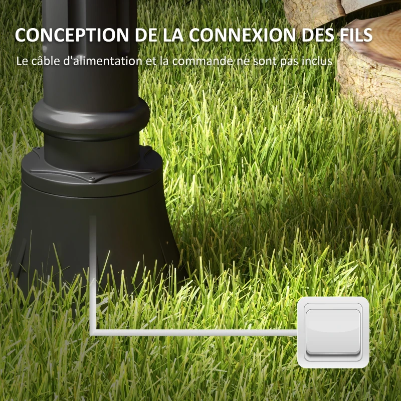 Outsunny Lampe de jardin lampadaire d'extérieur lampe d'extérieur Hongkong abat-jour verre culot E27 aluminium Ø23 x 114H cm noir