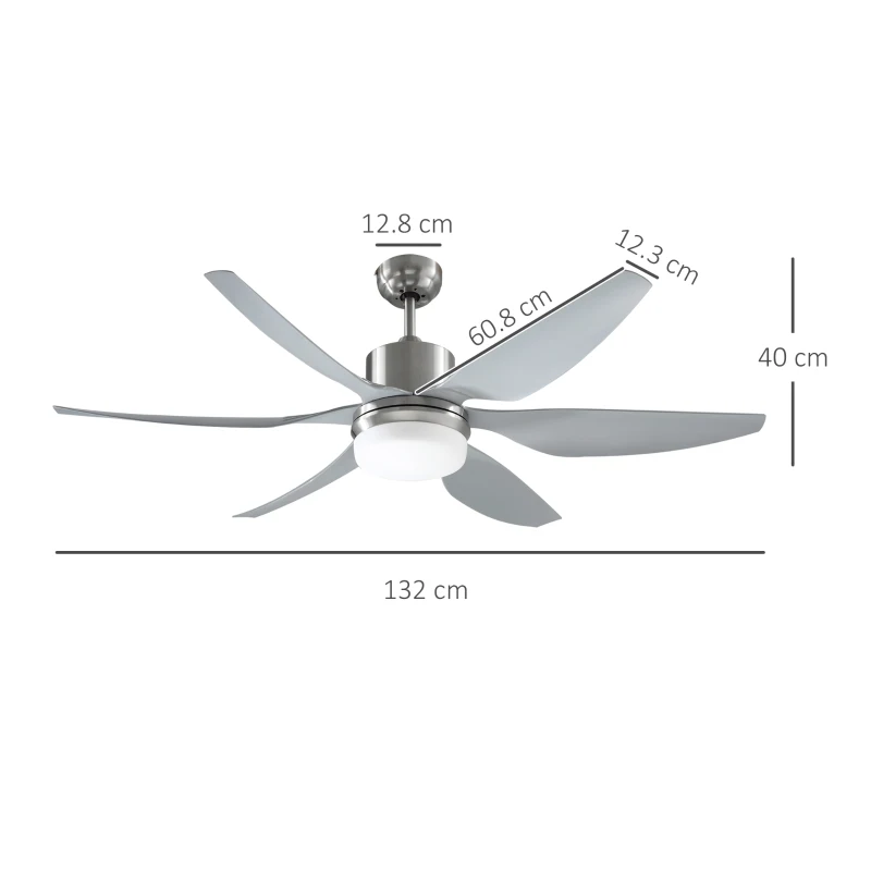 HOMCOM Ventilatore da Soffitto con Luce LED e Telecomando Incluso, 6 Velocità, Silenzioso e Reversibile, Φ132x43cm