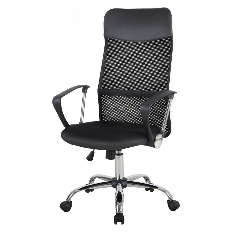 HOMCOM Swivel Office Chair Mesh Fabric Executive Chair Seat Home Desk Chairs Armchair with Wheel, Black