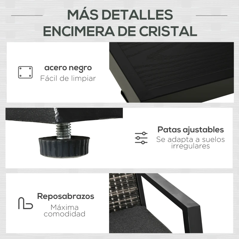 Outsunny Conjunto de Muebles de Exterior con Sofá de 2 Plazas Sillones y Mesa de Centro para Terraza Patio Negro