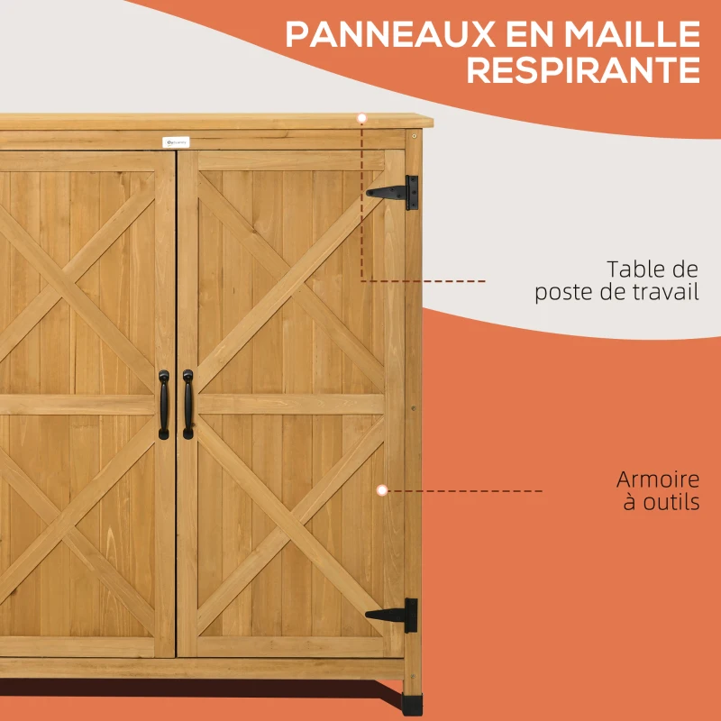Outsunny Armoire de jardin en bois remise pour outils sur pieds avec 2 portes 2 étagères 94 x 45 x 112 cm jaune