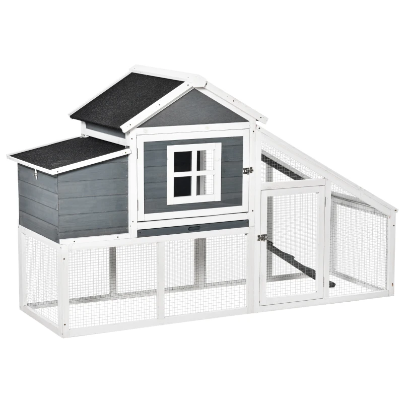 PawHut Chicken Coop, Rabbit Hutch, Hen House, Wooden Poultry Habitat with Outdoor Run, Nesting Box, Slide Out Tray, Lockable Doors, Ramp, Window, 176 x 66 x 110cm, White