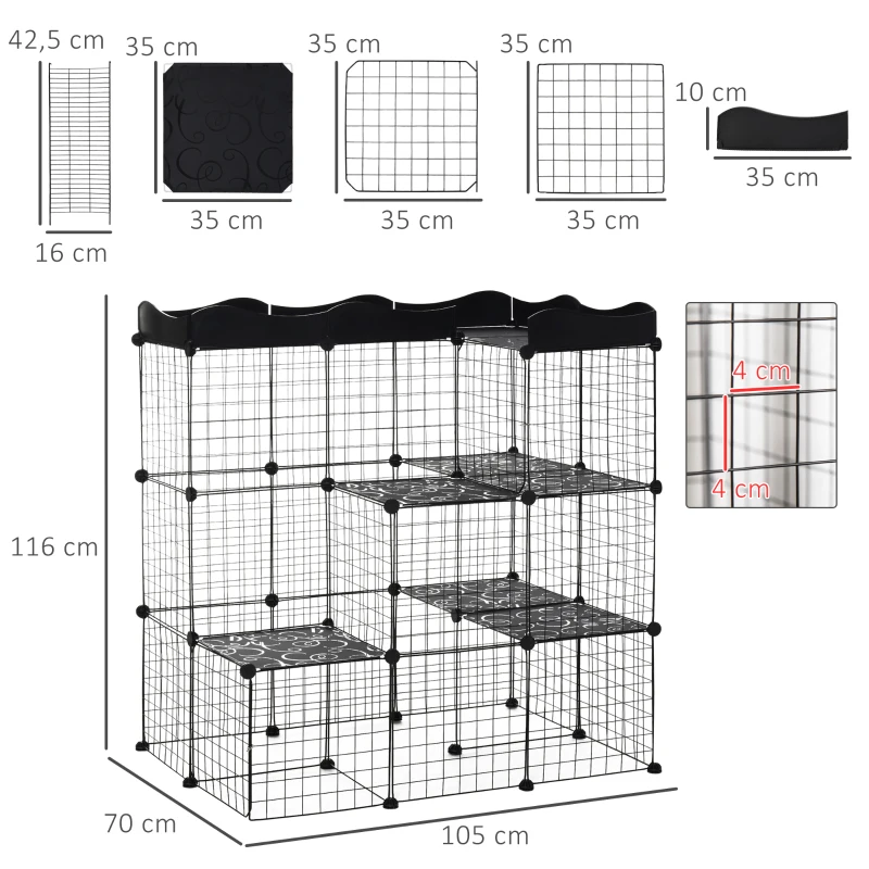 PawHut Recinto Modular para Animales Pequeños con Múltiples Niveles Puertas Amplias Rampas y Paneles de Resina PP 105x70x116 cm