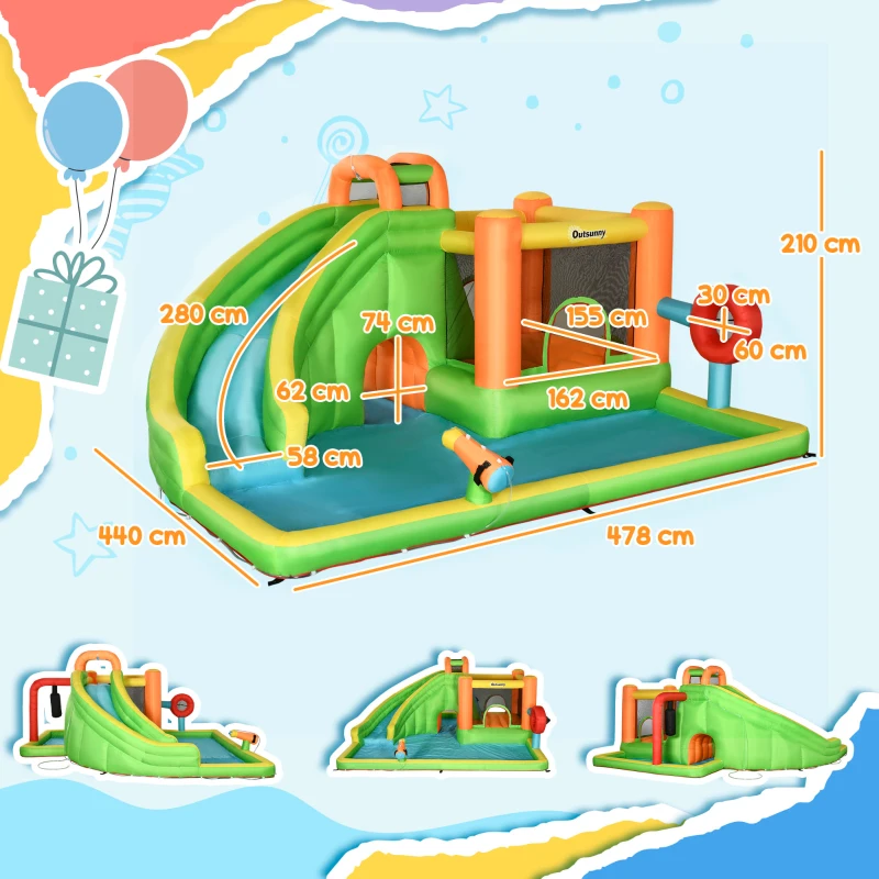 Outsunny Castillo Hinchable Grande con Tobogán Poste de Boxeo y Túnel para 3-8 Años 478x440x210 cm Multicolor
